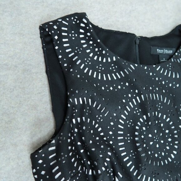 White House Black Market Shift Dress Black Crochet Midi Lined Women's Size 6 - Picture 3 of 12
